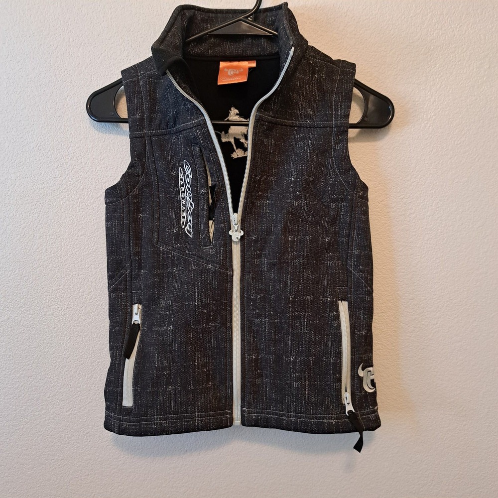 Cowboy Hardware Kids Softshell Vest Black White Bronco Barbed Wire Small